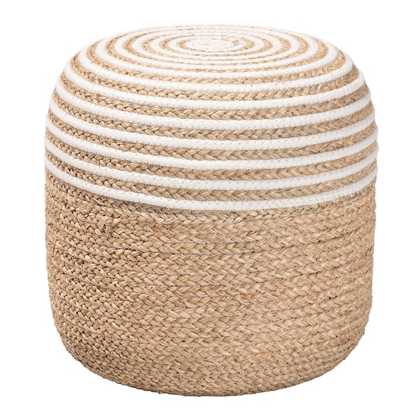 Bali & Pari Nequiel Modern Bohemian Natural Brown Seagrass and Woven Rope Ottoman Footstool 240-13479-ZORO - main